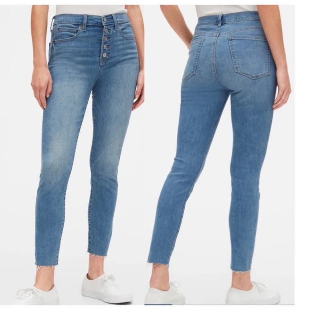 GAP Hi Rise True Skinny Distressed Raw Hem Indigo Cotton Jeans Button Fly Sz 26
